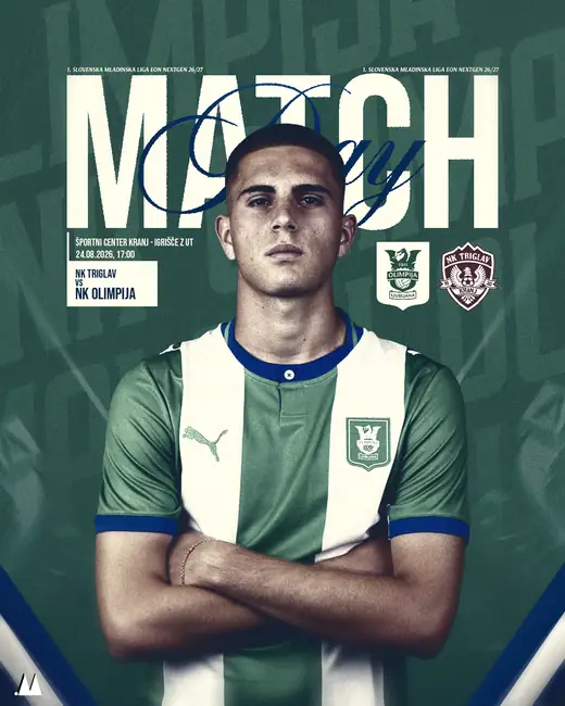 NK Triglav versus NK Olimpija matchday poster featuring Lovro Koželj