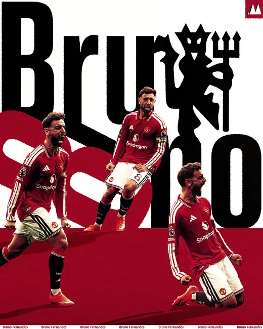 Bruno Fernandes poster in Manchester United red