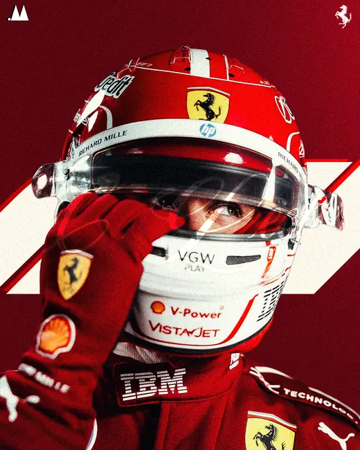 Charles Leclerc poster in a Ferrari helmet, close up