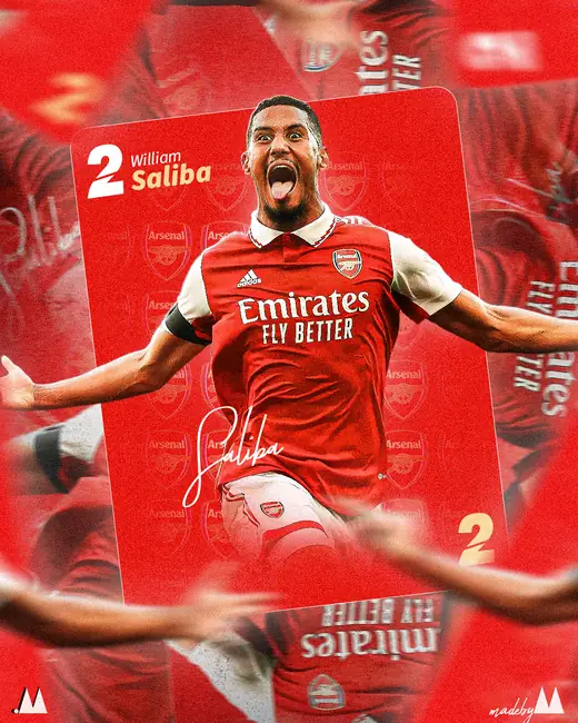 William Saliba poster styled as a trading card