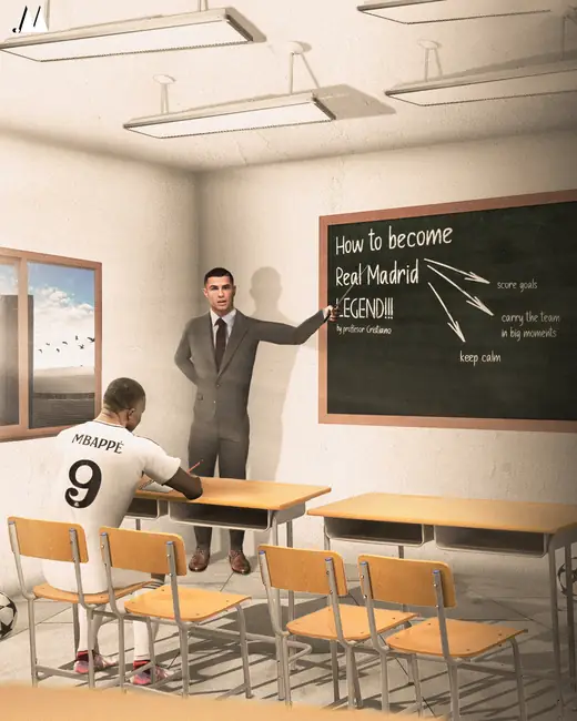Classroom scene poster about becoming a Real Madrid legend