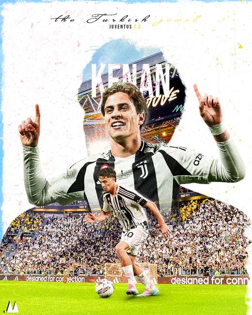 Kenan Yıldız poster in the Juventus kit